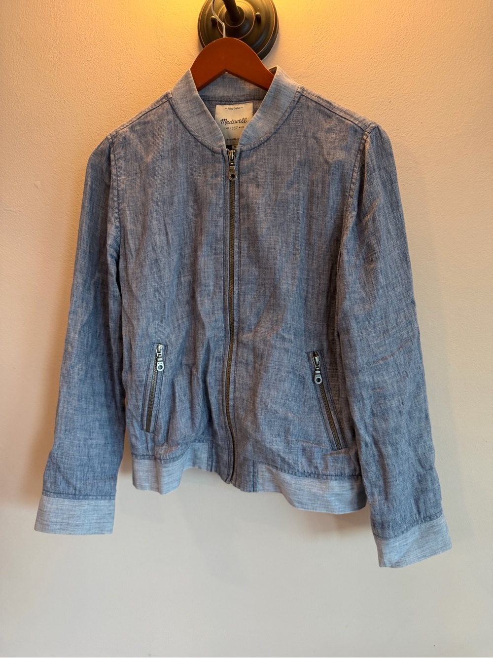 Madewell Blue Chambray Bomber Jacket Full Zip Lightweight Women's Size Medium